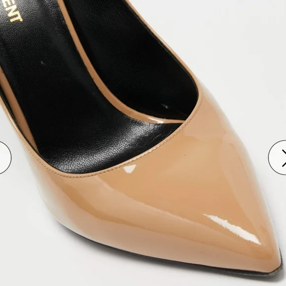 Saint Laurent Beige Patent Leather Pointed-Toe Pumps - Picture 6 of 6